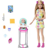 Barbie Skipper Sitter With Baby High Chair And Accessories Baby Doll Roze Kinderen