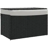 vidaXL Wasmand met deksel 55,5x35x34 cm poly rattan zwart