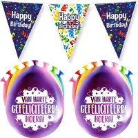 Paper Dreams Paperdreams Happy brithday feest set - Ballonnen & vlaggenlijnen - 17x stuks - Vlaggenlijnen