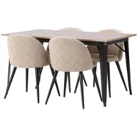 Ebuy24 Tempe eethoek tafel okkernoot decor en 4 Velvet stoelen beige.