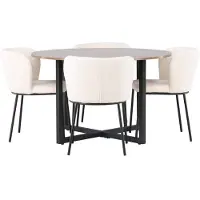 Ebuy24 Durango eethoek tafel okkernoot decor en 4 Edina stoelen wit.