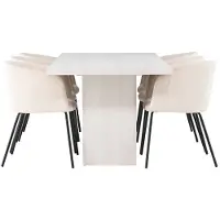 Ebuy24 Olga eethoek tafel wit en 6 berit stoelen beige.