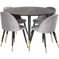 Ebuy24 Dipp eethoek tafel zwart en 4 Velvet stoelen grijs.