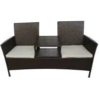 vidaXL Tuinbank 2-zits met tafeltje poly rattan bruin