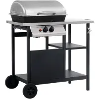 vidaXL Gasbarbecue met 3-laags zijtafel zwart en zilverkleurig