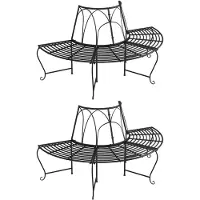 vidaXL Boombanken 2 st halfrond Ø159 cm staal zwart