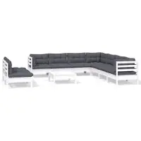 The Living Store Living Store loungeset voor de tuin, 10-delig, met kussens, wit, massief hout, grenen