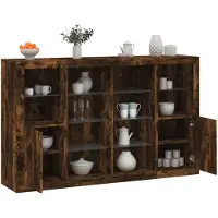 vidaXL Dressoirs met LED-verlichting 3 st bewerkt hout gerookt eiken