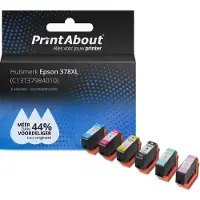 PrintAbout Inktcartridge 378XL (C13T37984010) 6-kleuren Multipack Hoge capaciteit geschikt voor Epson