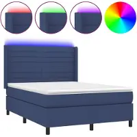 vidaXL Boxspring met matras en LED stof blauw 140x190 cm