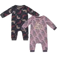 Charlie Choe - 2pack - Navy - Roze - Boxpak - Salopette - Kruippakje - Babypakje - Jumpsuit - Geboortepakje - Romper - Waaiers - Unicorns - Maat 56