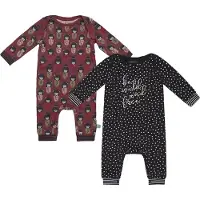Charlie Choe - 2pack - Donkerrood - Navy - Boxpak - Salopette - Kruippakje - Babypakje - Jumpsuit - Geboortepakje - Romper - Geisha's - Stippen - Maat 68