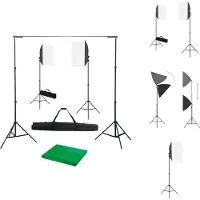 vidaXL Studioset Achtergrond - 300 x 300 cm - Groen - Inclusief Softboxlampen en Statieven - Fotostudio Set