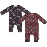 Charlie Choe - 2pack - Navy - Donkerrood - Boxpak - Salopette - Kruippakje - Babypakje - Jumpsuit - Geboortepakje - Romper - Waaiers - Geisha's - Maat 56