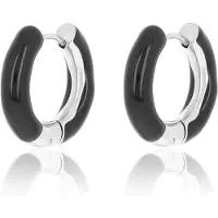 Oozoo Silver/ black hoop earrings