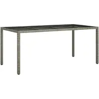 vidaXL Tuintafel, grijs, 190x90x75 cm, met gehard glas en polyrotan