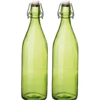 Cuisine Elegance Set van 2x stuks groene giara flessen van 1 liter met dop - Waterflessen