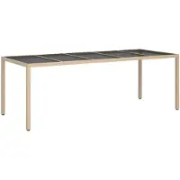 vidaXL Tuintafel 250x100x75 cm gehard glas en poly rattan beige