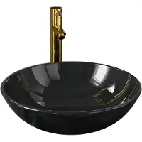 The Living Store : Wastafel voor de badkamer met kraan en afvoer, zwart gehard glas