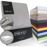 ISleep Perkal Topper Hoeslaken - 100% Perkal Katoen - Rondom Elastiek - Litsjumeaux - 180x220 cm - Zilver