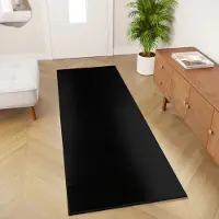 Tapiso Mono Loper Kleed Zwart Effen Gang Laagppolig Vloerkleed Maat- 70x800