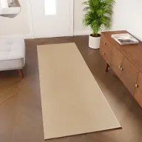 Tapiso Mono Loper Kleed Beige Effen Gang Laagppolig Vloerkleed Maat- 70x1100