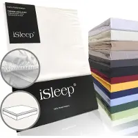ISleep Perkal Topper Hoeslaken - 100% Perkal Katoen - Rondom Elastiek - Litsjumeaux - 180x200 cm - Wit