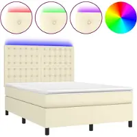 vidaXL Boxspring met matras en LED kunstleer crèmekleurig 140x190 cm