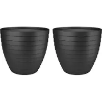 Juypal Hogar Juypal Bloempot/plantenpot Florenzia - 2x - zwart - kunststof - D30 x H26,8 cm - voor buiten/binnen - Plantenpotten
