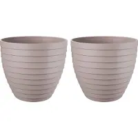 Juypal Hogar Juypal Bloempot/plantenpot Florenzia - 2x - taupe - kunststof - D18 x H16 cm - voor buiten/binnen - Plantenpotten
