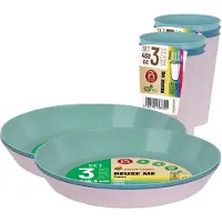 Juypal Hogar Juypal Servies set - 6x borden en drinkbekers - pasteltinten - kunststof - herbruikbaar - Bordjes