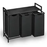 Goliving Wassorteerder – Wasmand met 3 vakken – Wasbox – Oxfort textiel/Metaal/Hout – 3 x 38 Liter – 25 x 92.5 x 71 cm – Zwart