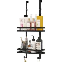 Goliving Doucherek - Doucherek zonder boren - 74 x 35 cm - Hangend doucherek - RVS - Twee laags - Zwart
