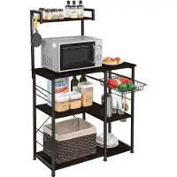 Goliving Keukenkast – Keukenrek Staand – Magnetronkast – Organizer – Metaal – Hout – 90 x 40 x 132 cm – Zwart