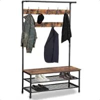 Goliving Kapstok XL – Garderoberek – Schoenenrek – Staand – Industriële kast – Metaal/Hout – 100 x 41.5 x 182 cm – Bruin/Zwart