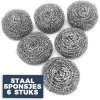 Pasper Schuursponsjes 6 stuks - staalspons roestvrij staal - Pasper schuurspons - Pannenspons - vaatwasserbestendig