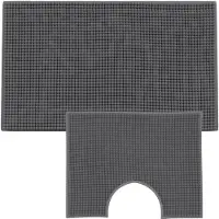 Loti Living Badmat Set Met Toiletmat Antislip – Douchemat – Badmat Badkamer – Vloermat – Badmat set wc mat – Badmat set antislip - Chenille - Antraciet - 50x80 cm + 50x40 cm
