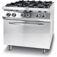 Hendi Gasfornuis Kitchen Line, 4 Pits, 2x 3,5 kW + 2x6 kW, 3 kW hetelucht Oven, 800x700x(H)900mm Hendi