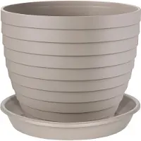Juypal Hogar Juypal Plantenpot/bloempot Florenzia met onderschaal - D15 x H12 cm - taupe - kunststof