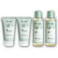 Derma Eco Baby Voordeelset - 2x Shampoo en Bad 150 ml en 2x Babyolie 150 ml - Traanvrije Reiniging en Verzorgende Babyolie - Voor Gevoelige Babyhuid - Parfumvrij
