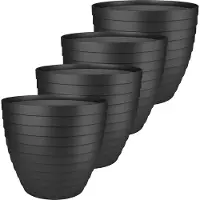Juypal Hogar Juypal Bloempot/plantenpot Florenzia - 4x - zwart - kunststof - D13 x H11,5 cm - voor buiten/binnen