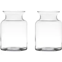 Merkloos Set van 2x stuks glazen bloemen vaas/vazen 20 x 14 cm transparant - Vazen
