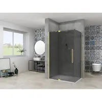 Van Rijn ST08 hoekcabine met draaideur rook glas 110x120cm messing
