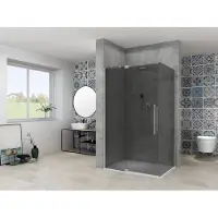 Van Rijn ST08 hoekcabine met draaideur rook glas 110x120cm RVS