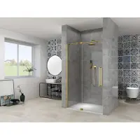 Van Rijn ST08 douchedeur met helder glas 125-135cm messing