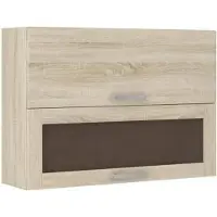 Bigbuy Glazen hoge kast met 2 kanteldeuren - B 80 x D 31,6 x H 72 - Sonoma eiken decor - LASSEN