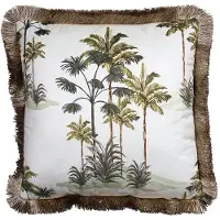 Mars & More kussen fluweel gouden franjes palmboom wit 45x45cm