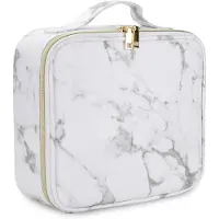Intirilife make-up tas 26 x 23.4 x 9.5 cm cosmetische tas in grijs - wit marmer look met verstelbare binnenvakken