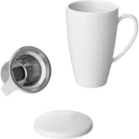 Intirilife koffiekopje theekop theemok met deksel en thee-ei in wit met een inhoud van 350 ml porseleinen