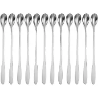 Intirilife set van 12 lange roestvrijstalen lepels - lengte 18.9 cm - voor latte macchiato, cocktails, desserts en meer